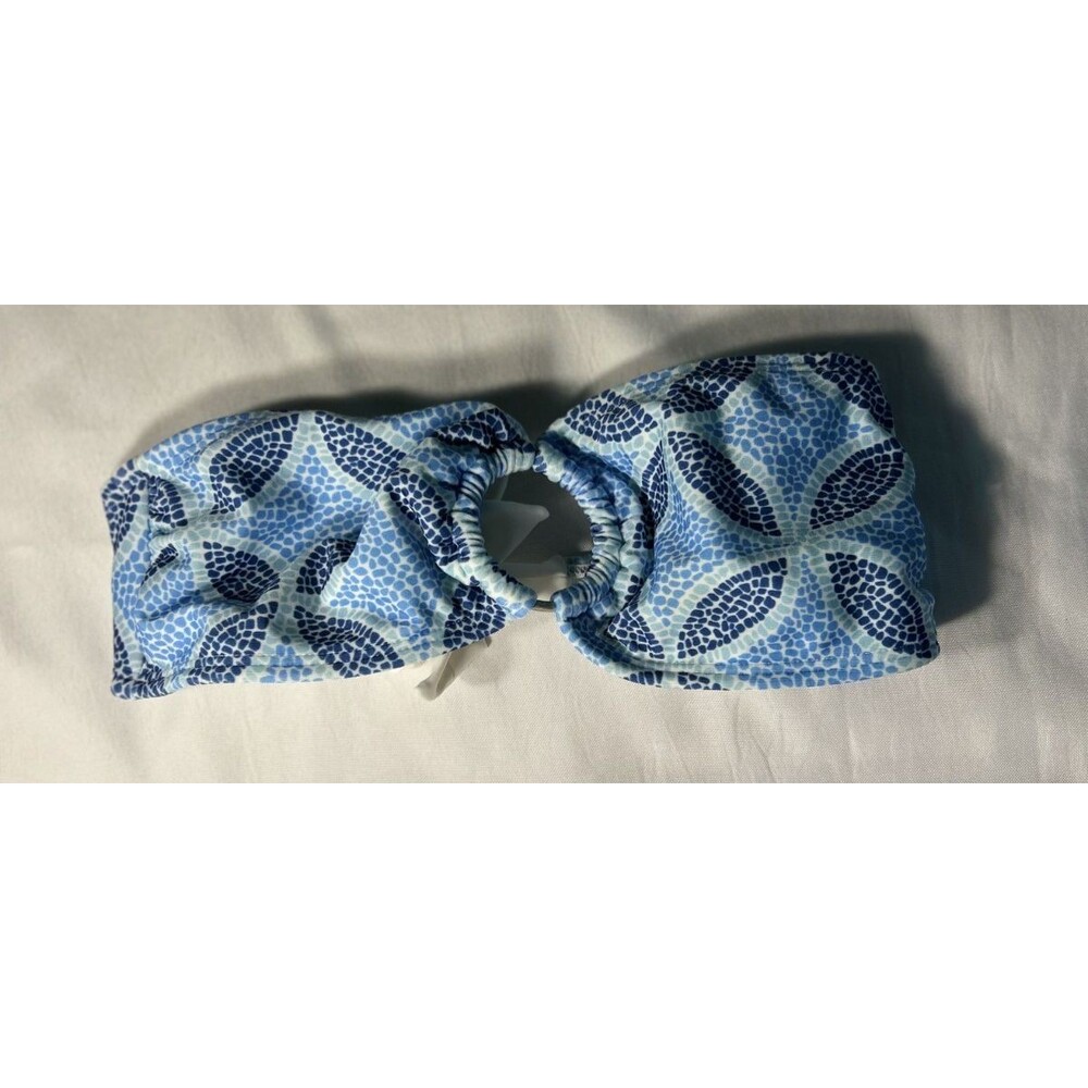 Strapless Bandeau Bathing Suit Top Blue Patterned Size Medium